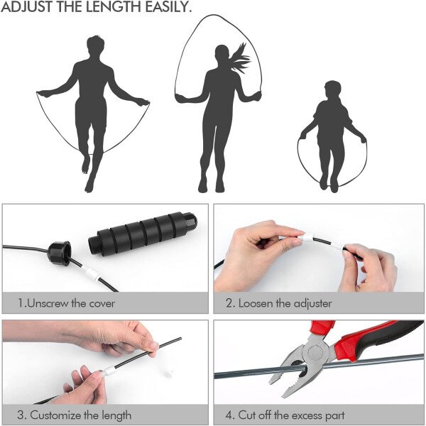 Cuerda de saltar, cable de cuerda de salto de velocidad rápida sin enredos con rodamientos de bolas para mujeres, hombres y niños, cuerda de saltar de acero ajustable con asas de espuma para fitness, - Imagen 17
