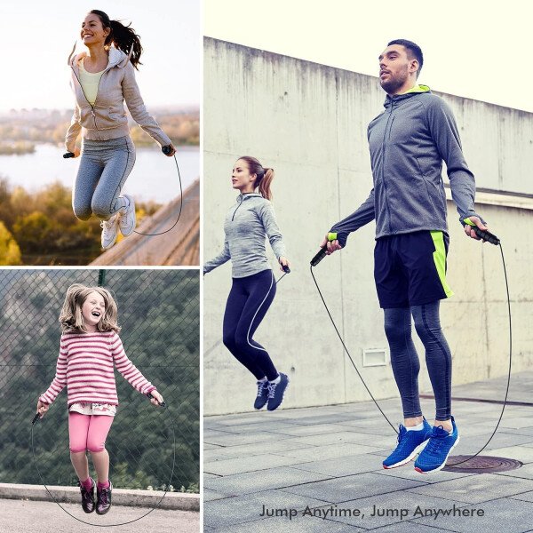 Cuerda de saltar, cable de cuerda de salto de velocidad rápida sin enredos con rodamientos de bolas para mujeres, hombres y niños, cuerda de saltar de acero ajustable con asas de espuma para fitness, - Imagen 19