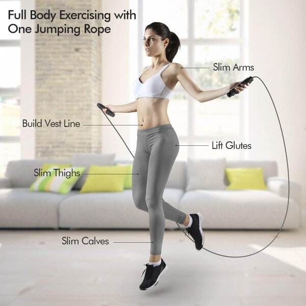 Cuerda de saltar, cable de cuerda de salto de velocidad rápida sin enredos con rodamientos de bolas para mujeres, hombres y niños, cuerda de saltar de acero ajustable con asas de espuma para fitness, - Imagen 20