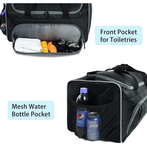 Bolsa de gimnasio para hombre, 21 pulgadas, grande, para viajes y deportes, Negro - - Imagen 12