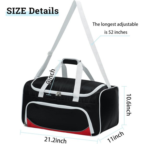 Bolsa de gimnasio para hombre, 21 pulgadas, grande, para viajes y deportes, Negro - - Imagen 14
