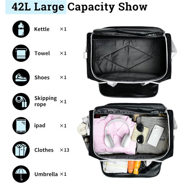 Bolsa de gimnasio para hombre, 21 pulgadas, grande, para viajes y deportes, Negro - - Imagen 16