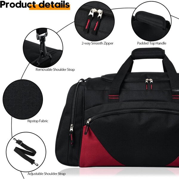 Bolsa de gimnasio para hombre, 21 pulgadas, grande, para viajes y deportes, Negro - - Imagen 22