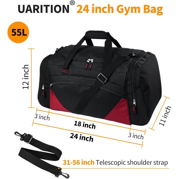 Bolsa de gimnasio para hombre, 21 pulgadas, grande, para viajes y deportes, Negro - - Imagen 23