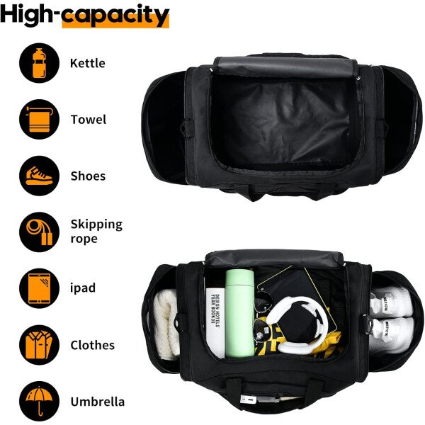 Bolsa de gimnasio para hombre, 21 pulgadas, grande, para viajes y deportes, Negro - - Imagen 24