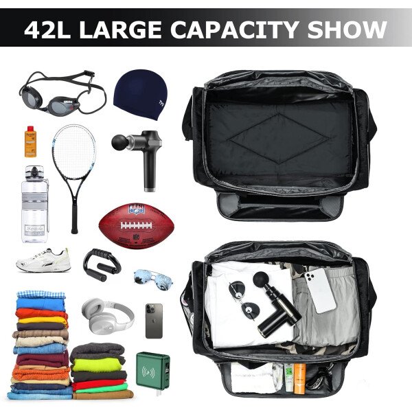Bolsa de gimnasio para hombre, 21 pulgadas, grande, para viajes y deportes, Negro - - Imagen 29