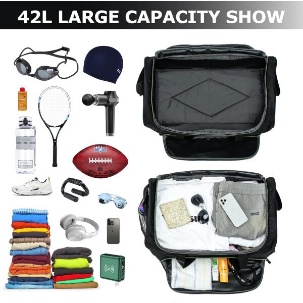 Bolsa de gimnasio para hombre, 21 pulgadas, grande, para viajes y deportes, Negro - - Imagen 48