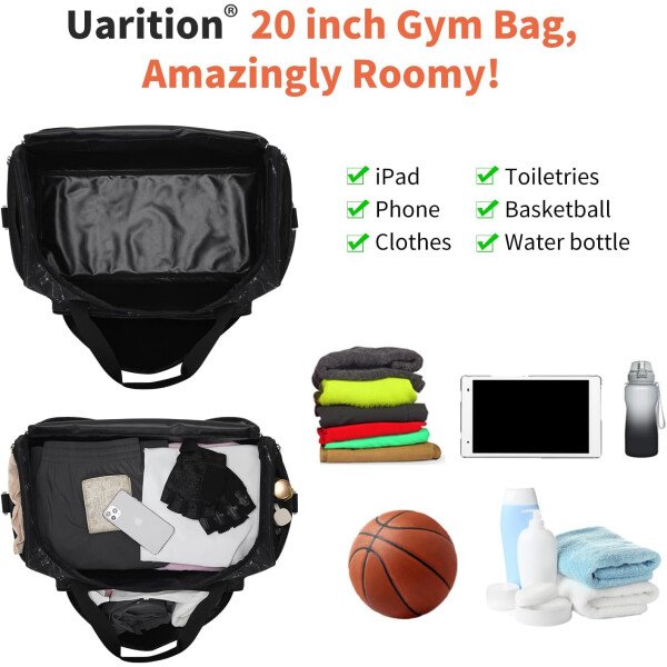 Bolsa de gimnasio para hombre, 21 pulgadas, grande, para viajes y deportes, Negro - - Imagen 52