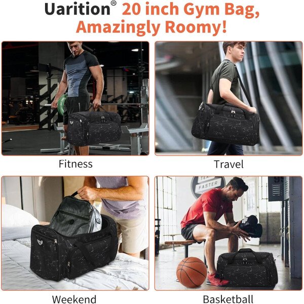Bolsa de gimnasio para hombre, 21 pulgadas, grande, para viajes y deportes, Negro - - Imagen 56