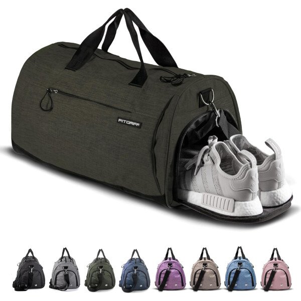 Fitgriff® Bolsa de gimnasio para hombres y mujeres con compartimento para zapatos y artículos húmedos, bolsa de lona para viajes, deportes, fitness y entrenamiento - Imagen 42