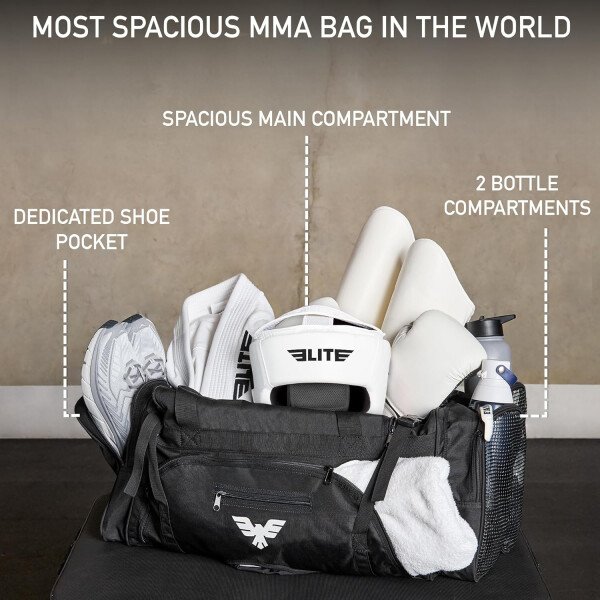 Elite Sports Monster MMA - Bolsa deportiva grande de 44 litros Cordura con compartimento de malla para zapatos y correa ajustable, MMA, BJJ, equipo de artes marciales, se adapta a Gi, sombreros - Imagen 2