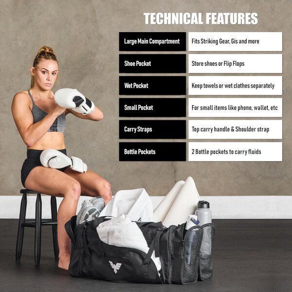 Elite Sports Monster MMA - Bolsa deportiva grande de 44 litros Cordura con compartimento de malla para zapatos y correa ajustable, MMA, BJJ, equipo de artes marciales, se adapta a Gi, sombreros - Imagen 4