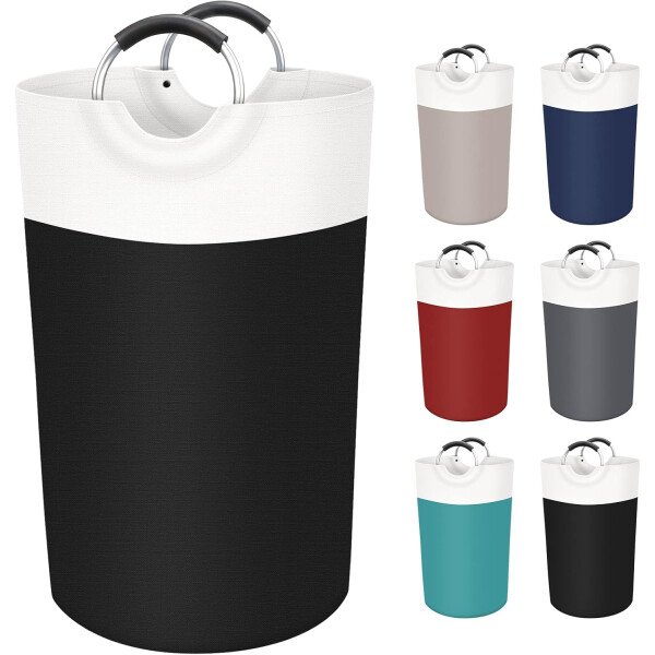 BlissTotes - Canasta de lavandería plegable para ropa sucia, tela impermeable con asas de aluminio protegidas de espuma para la universidad, dormitorio, familia, 90 litros, color negro