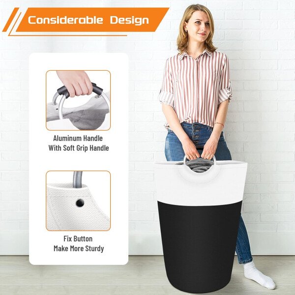 BlissTotes - Canasta de lavandería plegable para ropa sucia, tela impermeable con asas de aluminio protegidas de espuma para la universidad, dormitorio, familia, 90 litros, color negro - Imagen 5