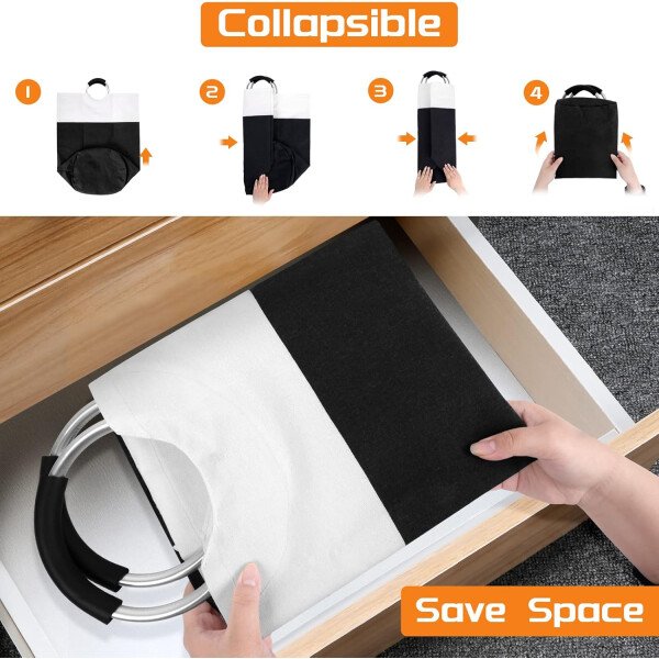 BlissTotes - Canasta de lavandería plegable para ropa sucia, tela impermeable con asas de aluminio protegidas de espuma para la universidad, dormitorio, familia, 90 litros, color negro - Imagen 6