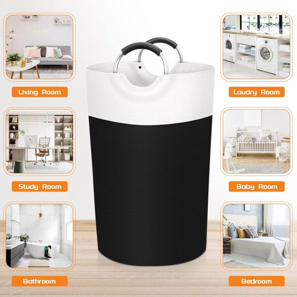 BlissTotes - Canasta de lavandería plegable para ropa sucia, tela impermeable con asas de aluminio protegidas de espuma para la universidad, dormitorio, familia, 90 litros, color negro - Imagen 7