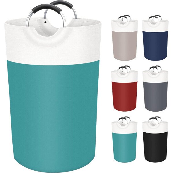 BlissTotes - Canasta de lavandería plegable para ropa sucia, tela impermeable con asas de aluminio protegidas de espuma para la universidad, dormitorio, familia, 90 litros, color negro - Imagen 8