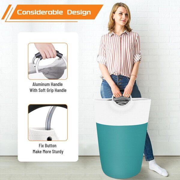 BlissTotes - Canasta de lavandería plegable para ropa sucia, tela impermeable con asas de aluminio protegidas de espuma para la universidad, dormitorio, familia, 90 litros, color negro - Imagen 12