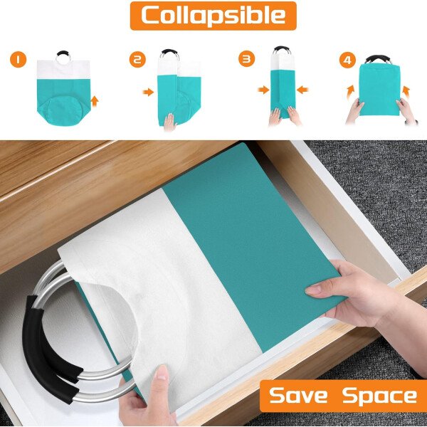 BlissTotes - Canasta de lavandería plegable para ropa sucia, tela impermeable con asas de aluminio protegidas de espuma para la universidad, dormitorio, familia, 90 litros, color negro - Imagen 13
