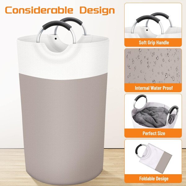BlissTotes - Canasta de lavandería plegable para ropa sucia, tela impermeable con asas de aluminio protegidas de espuma para la universidad, dormitorio, familia, 90 litros, color negro - Imagen 17