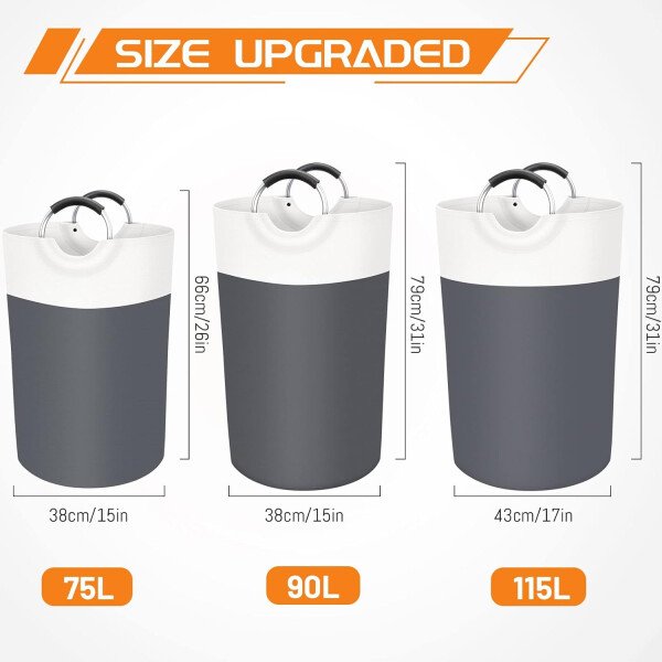 BlissTotes - Canasta de lavandería plegable para ropa sucia, tela impermeable con asas de aluminio protegidas de espuma para la universidad, dormitorio, familia, 90 litros, color negro - Imagen 23