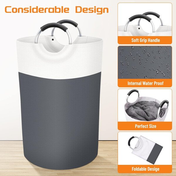 BlissTotes - Canasta de lavandería plegable para ropa sucia, tela impermeable con asas de aluminio protegidas de espuma para la universidad, dormitorio, familia, 90 litros, color negro - Imagen 24