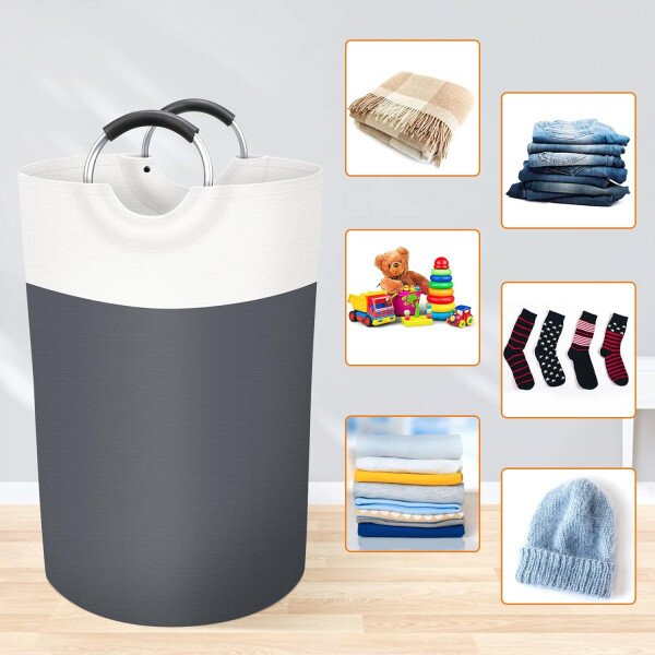 BlissTotes - Canasta de lavandería plegable para ropa sucia, tela impermeable con asas de aluminio protegidas de espuma para la universidad, dormitorio, familia, 90 litros, color negro - Imagen 25