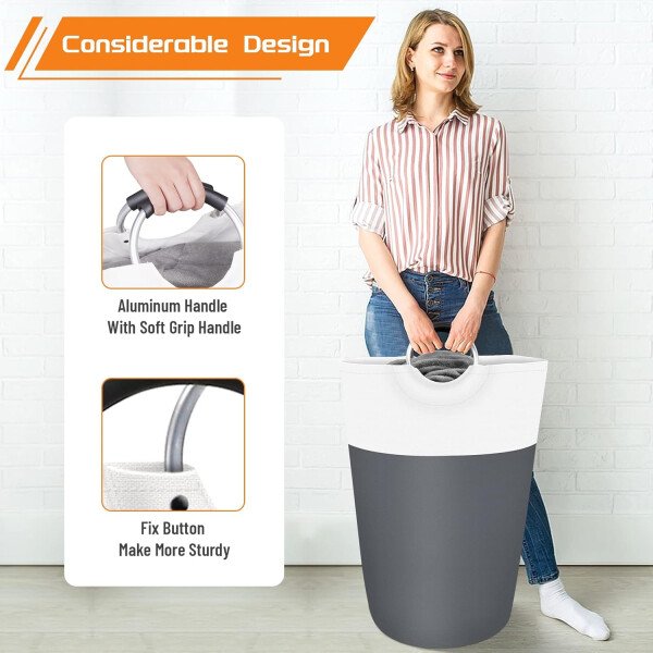 BlissTotes - Canasta de lavandería plegable para ropa sucia, tela impermeable con asas de aluminio protegidas de espuma para la universidad, dormitorio, familia, 90 litros, color negro - Imagen 26