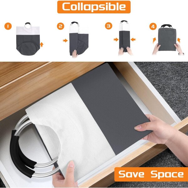 BlissTotes - Canasta de lavandería plegable para ropa sucia, tela impermeable con asas de aluminio protegidas de espuma para la universidad, dormitorio, familia, 90 litros, color negro - Imagen 27