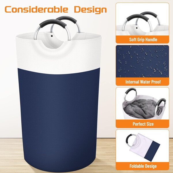 BlissTotes - Canasta de lavandería plegable para ropa sucia, tela impermeable con asas de aluminio protegidas de espuma para la universidad, dormitorio, familia, 90 litros, color negro - Imagen 38