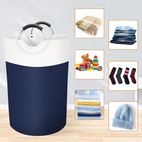 BlissTotes - Canasta de lavandería plegable para ropa sucia, tela impermeable con asas de aluminio protegidas de espuma para la universidad, dormitorio, familia, 90 litros, color negro - Imagen 45