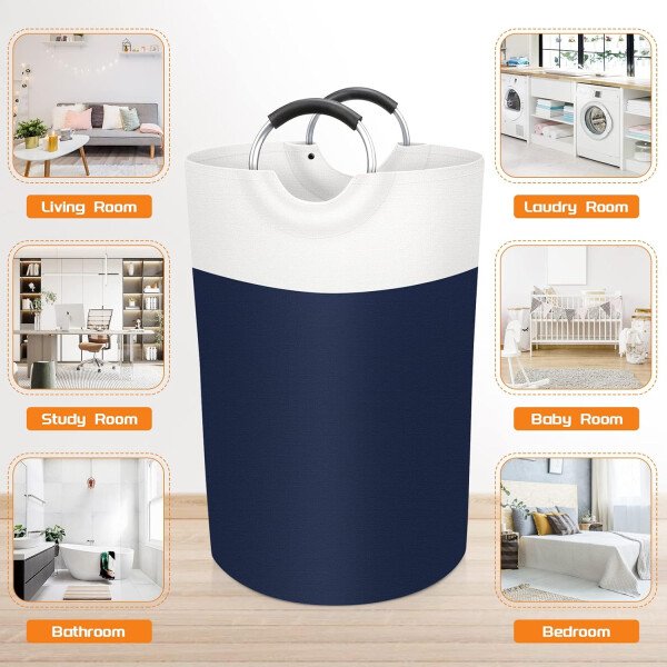 BlissTotes - Canasta de lavandería plegable para ropa sucia, tela impermeable con asas de aluminio protegidas de espuma para la universidad, dormitorio, familia, 90 litros, color negro - Imagen 47