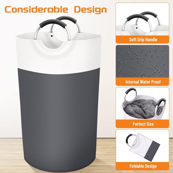 BlissTotes - Canasta de lavandería plegable para ropa sucia, tela impermeable con asas de aluminio protegidas de espuma para la universidad, dormitorio, familia, 90 litros, color negro - Imagen 54