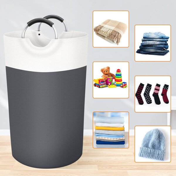 BlissTotes - Canasta de lavandería plegable para ropa sucia, tela impermeable con asas de aluminio protegidas de espuma para la universidad, dormitorio, familia, 90 litros, color negro - Imagen 55