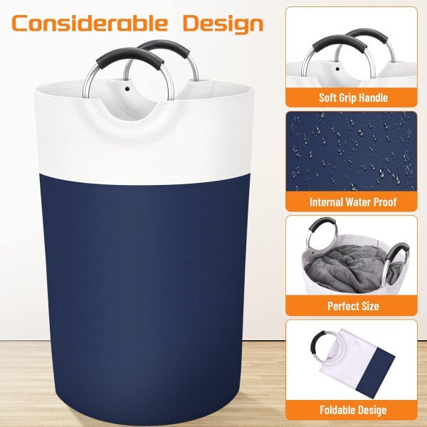 BlissTotes - Canasta de lavandería plegable para ropa sucia, tela impermeable con asas de aluminio protegidas de espuma para la universidad, dormitorio, familia, 90 litros, color negro - Imagen 63