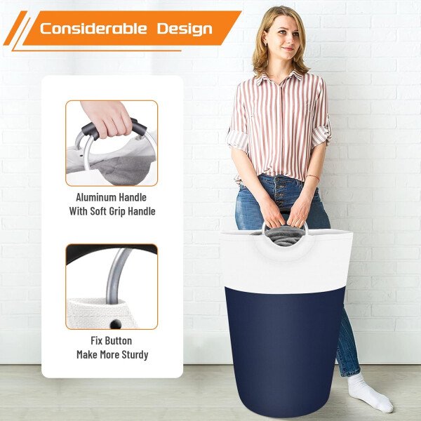 BlissTotes - Canasta de lavandería plegable para ropa sucia, tela impermeable con asas de aluminio protegidas de espuma para la universidad, dormitorio, familia, 90 litros, color negro - Imagen 65