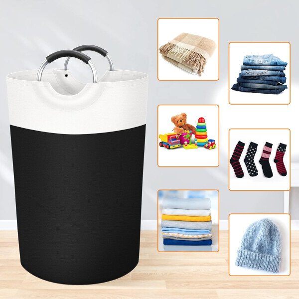 BlissTotes - Canasta de lavandería plegable para ropa sucia, tela impermeable con asas de aluminio protegidas de espuma para la universidad, dormitorio, familia, 90 litros, color negro - Imagen 74