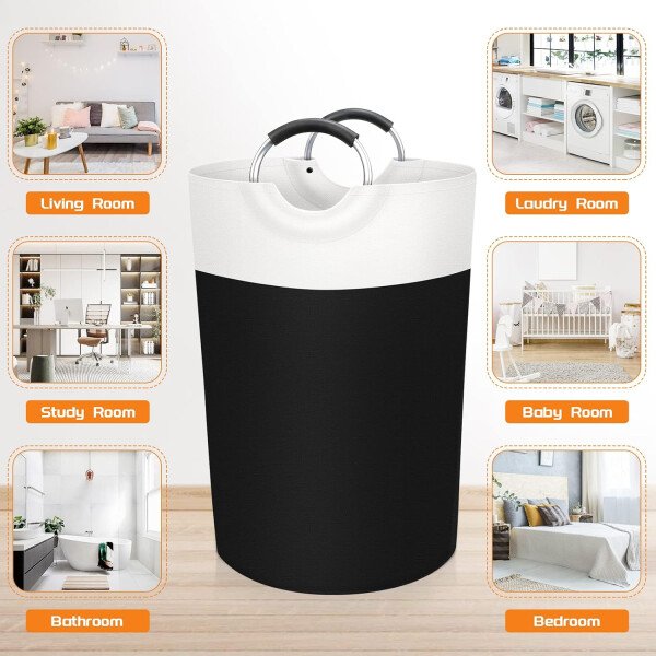 BlissTotes - Canasta de lavandería plegable para ropa sucia, tela impermeable con asas de aluminio protegidas de espuma para la universidad, dormitorio, familia, 90 litros, color negro - Imagen 75