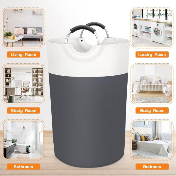 BlissTotes - Canasta de lavandería plegable para ropa sucia, tela impermeable con asas de aluminio protegidas de espuma para la universidad, dormitorio, familia, 90 litros, color negro - Imagen 80