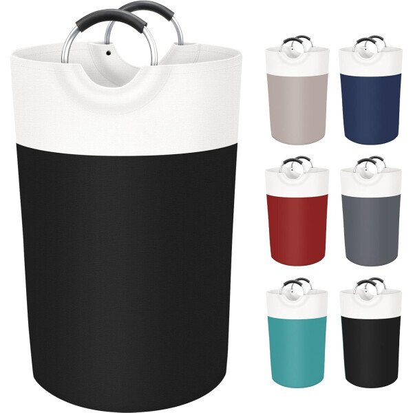BlissTotes - Canasta de lavandería plegable para ropa sucia, tela impermeable con asas de aluminio protegidas de espuma para la universidad, dormitorio, familia, 90 litros, color negro - Imagen 86