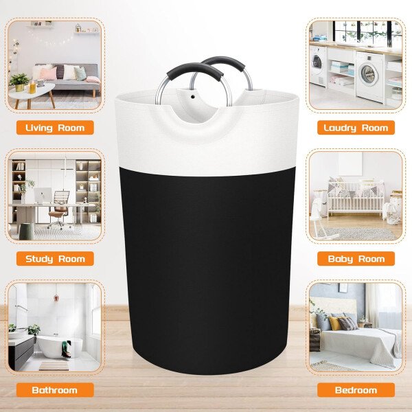 BlissTotes - Canasta de lavandería plegable para ropa sucia, tela impermeable con asas de aluminio protegidas de espuma para la universidad, dormitorio, familia, 90 litros, color negro - Imagen 89