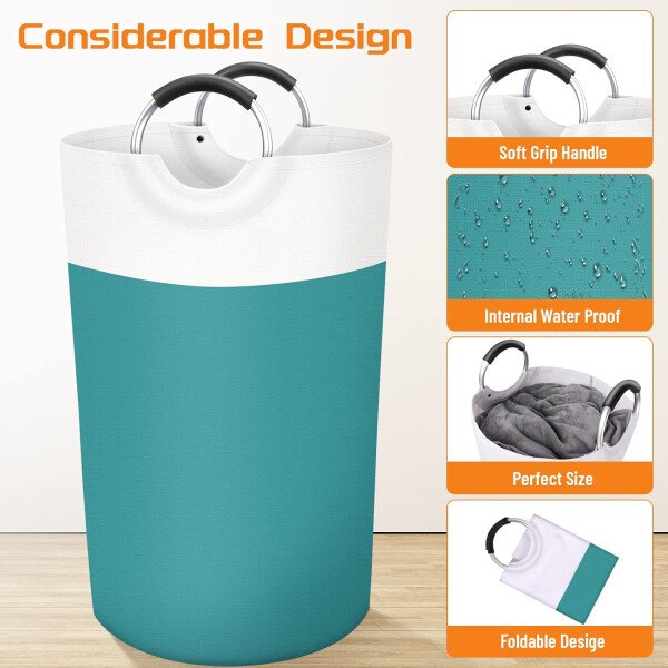 BlissTotes - Canasta de lavandería plegable para ropa sucia, tela impermeable con asas de aluminio protegidas de espuma para la universidad, dormitorio, familia, 90 litros, color negro - Imagen 96