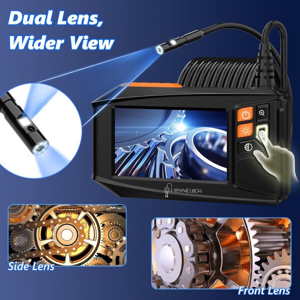 Cámara endoscopio de doble lente con luz, cámara de inspección de serpiente, boroscopio HD 1920P de 4.3 pulgadas, IP67 impermeable, 8 LED ajustables, kit de herramientas semirrígidas de 16.4 pies para - Imagen 3