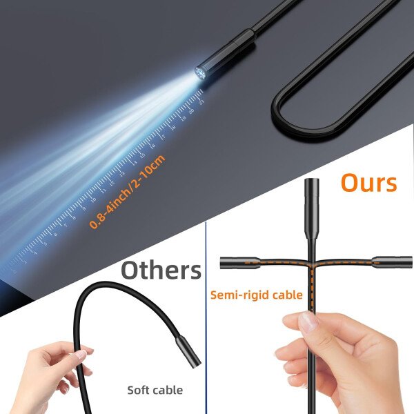 Cámara endoscopio de doble lente con luz, cámara de inspección de serpiente, boroscopio HD 1920P de 4.3 pulgadas, IP67 impermeable, 8 LED ajustables, kit de herramientas semirrígidas de 16.4 pies para - Imagen 13