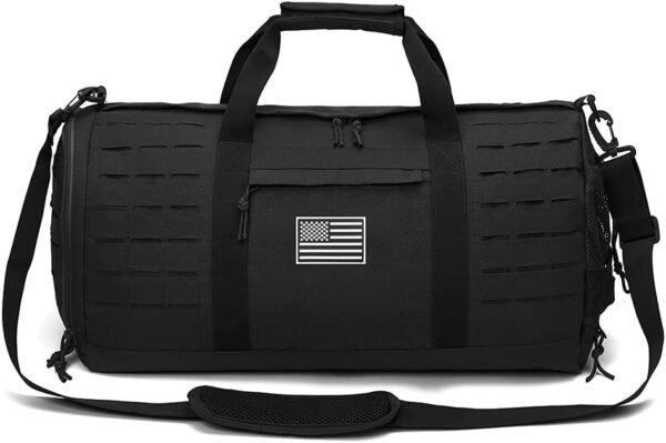 QT&QY Bolsa de lona táctica militar de 40 litros para hombres, bolsa de gimnasio, bolsa de viaje, bolsa de entrenamiento con compartimento para zapatos, bolsa de baloncesto, fútbol, fin de semana, Negro, Bolsa de lona para gimnasio - Imagen 3
