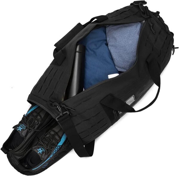 QT&QY Bolsa de lona táctica militar de 40 litros para hombres, bolsa de gimnasio, bolsa de viaje, bolsa de entrenamiento con compartimento para zapatos, bolsa de baloncesto, fútbol, fin de semana, Negro, Bolsa de lona para gimnasio - Imagen 5