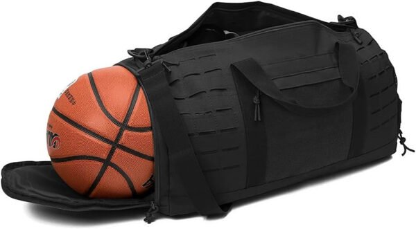 QT&QY Bolsa de lona táctica militar de 40 litros para hombres, bolsa de gimnasio, bolsa de viaje, bolsa de entrenamiento con compartimento para zapatos, bolsa de baloncesto, fútbol, fin de semana, Negro, Bolsa de lona para gimnasio - Imagen 6