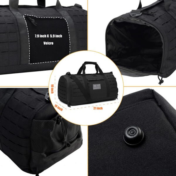 QT&QY Bolsa de lona táctica militar de 40 litros para hombres, bolsa de gimnasio, bolsa de viaje, bolsa de entrenamiento con compartimento para zapatos, bolsa de baloncesto, fútbol, fin de semana, Negro, Bolsa de lona para gimnasio - Imagen 8