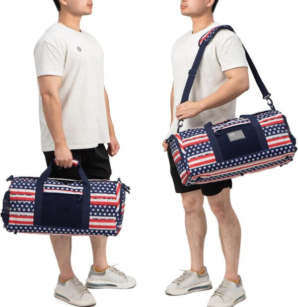 QT&QY Bolsa de lona táctica militar de 40 litros para hombres, bolsa de gimnasio, bolsa de viaje, bolsa de entrenamiento con compartimento para zapatos, bolsa de baloncesto, fútbol, fin de semana, Negro, Bolsa de lona para gimnasio - Imagen 14