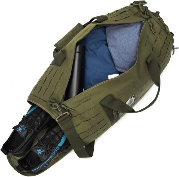 QT&QY Bolsa de lona táctica militar de 40 litros para hombres, bolsa de gimnasio, bolsa de viaje, bolsa de entrenamiento con compartimento para zapatos, bolsa de baloncesto, fútbol, fin de semana, Negro, Bolsa de lona para gimnasio - Imagen 18